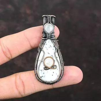 Подвеска из опала дендрита, обернутая медной проволокой, подвеска из лунного камня, обернутая ювелирным изделием, подвеска из меди ручной работы, достойные ювелирные изделия из драгоценных камней для подарка