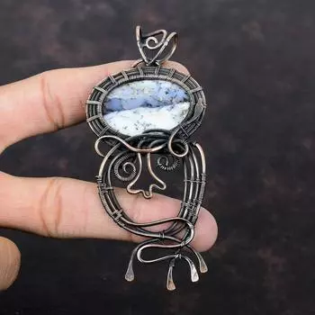 Подвеска из опала дендрита, подвеска из медной проволоки, изящная подвеска из драгоценного камня, ювелирное изделие из медной проволоки, подарок для него, подвеска ручной работы, дизайнерская подвеска