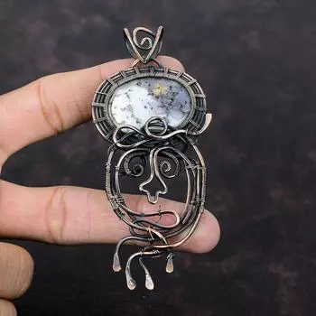 Подвеска из опала и дендрита из меди, подвеска с проволокой, подвеска с драгоценным камнем, очень красивая подвеска с проволокой, подвеска ручной работы из меди, ювелирные изделия для подарка