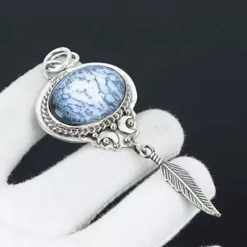 Подвеска из опала и дендрита ручной работы с подвеской в виде пера из стерлингового серебра 925 пробы – идеальный подарок на Рождество, Новый год или любой другой праздник для нее 2.75 белый