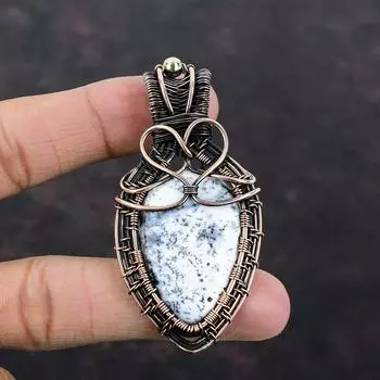 Подвеска из опала с дендритом, медная проволока, обернутая подвеской, драгоценный камень, кулон ручной работы, медная проволока, обернутая ювелирными изделиями, стильный кулон, подарок для матери