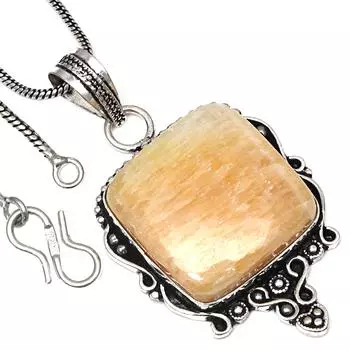 Подвеска из оранжевого агата с драгоценным камнем ручной работы в подарок для нее, серебряные украшения 2,25 дюйма