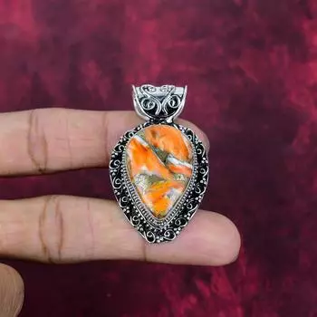 Подвеска из оранжевого колючего устричного жемчуга ручной работы, Подвеска из стерлингового серебра 925 пробы, Антикварные украшения, Для подарка на помолвку 2.04 Inches