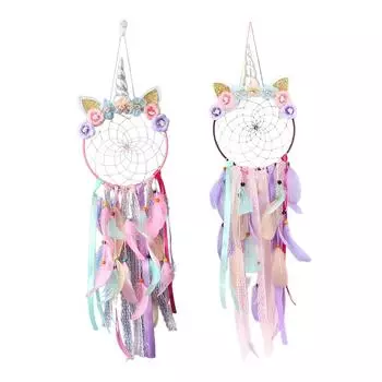 Подвеска из перьев, настенная подвеска с забавными цветами, Ловец снов для девочек, подарки на день рождения розовый