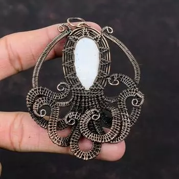 Подвеска из перламутра, кулон из медной проволоки, кулон в виде осьминога, медные украшения, кулон с драгоценным камнем, кулон из проволочной обмотки ручной работы, ювелирный подарок для мамы