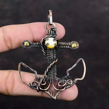 Подвеска из перламутра, медная проволока, кулон с драгоценным камнем, медные украшения ручной работы, подвеска с якорем, свадебный подарок, красивые ювелирные изделия из проволочной обмотки