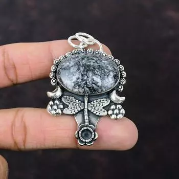 Подвеска из пинолита из яшмы Изящные ювелирные изделия из драгоценных камней Подвеска из стерлингового серебра 925 пробы Ювелирные изделия ручной работы Подвеска в виде стрекозы Подарок для жены Удивительный кулон
