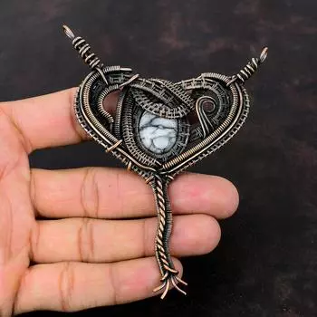 Подвеска из пинолита из яшмы, медная проволока, обернутая подвеска, драгоценный камень, медные украшения, стильный кулон ручной работы, ювелирные изделия, упаковка, подарки на годовщину