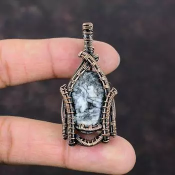 Подвеска из пинолита из яшмы, медная проволока, кулон, приличные ювелирные изделия из драгоценных камней, кулон ручной работы, медные украшения для подарка, ювелирные изделия из пинолита из яшмы