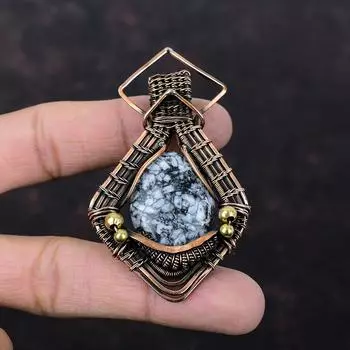Подвеска из пинолита с яшмой, кулон из медной проволоки, оригинальные ювелирные изделия из драгоценных камней, новый кулон ручной работы, удивительный медный ювелирный подарок для нее