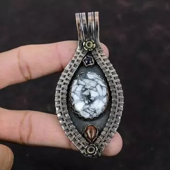 Подвеска из пинолита с яшмой, кулон из медной проволоки, кулон из красного дерева, обсидиана и синего солнечного камня, кулон ручной работы с драгоценным камнем, ювелирные изделия из медной проволоки