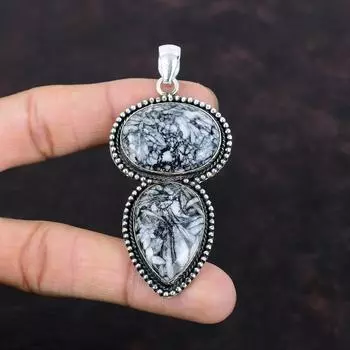 Подвеска из пинолита с яшмой, уникальные ювелирные изделия ручной работы, подвеска из стерлингового серебра 925 пробы, ювелирные изделия из драгоценных камней, винтажная подвеска, подарок для него, ювелирные изделия из камня по случаю рождения