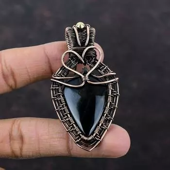 Подвеска из питерсита, медная проволока, кулон с драгоценным камнем, кулон ручной работы, замечательный медный ювелирный подарок для нее, обертка из проволоки, украшения из питерсита
