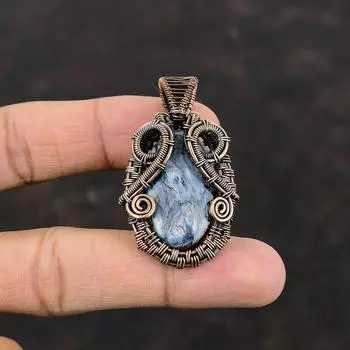 Подвеска из питерсита, медная проволока, кулон, ювелирные изделия из питерсита, кулон с драгоценным камнем, медные украшения, подвески с камнем ручной работы, подарок для нее