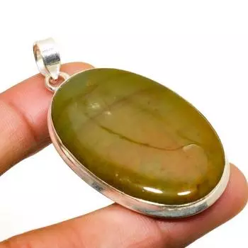 Подвеска из полиграммной яшмы ручной работы с посеребренным камнем 925 пробы 2,27 дюйма 2.27 зелёный