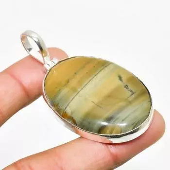 Подвеска из полиграммной яшмы ручной работы с посеребренным камнем 925 пробы 2,27 дюйма 2.27 зелёный