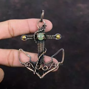 Подвеска из пренита, медная проволока, обернутая подвеска, ювелирные изделия с якорем, оригинальная подвеска из драгоценного камня, красивые медные украшения, подвеска ручной работы, подарок для нее