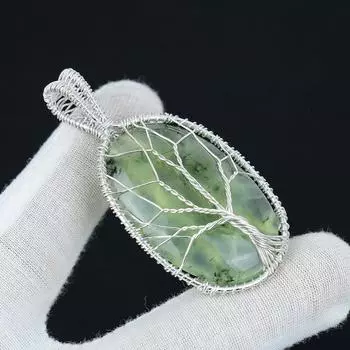 Подвеска из пренита, натуральный драгоценный камень, подвеска из стерлингового серебра 925 пробы ручной работы, ювелирные изделия из проволочной обмотки, подвеска из проволочной обмотки, ювелирные изделия Древо жизни 2.16 зелёный