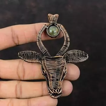 Подвеска из пренита, подвеска из медной проволоки, ювелирное изделие из драгоценных камней, подвеска в виде головы быка, медная бижутерия, подвеска ручной работы, подарок для нее, изящные подвески