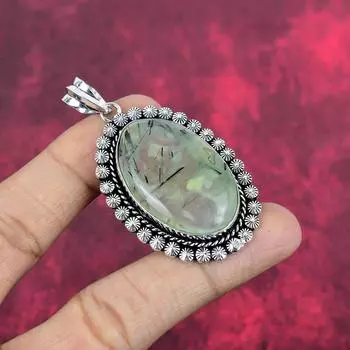 Подвеска из пренита, ювелирное изделие из цельного серебра 925 пробы, подвеска из драгоценного камня, подарок для нее, изящное ювелирное украшение ручной работы 2.51 Inches зелёный