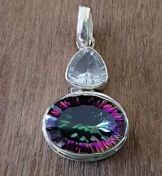 Подвеска из прозрачного кварца с мистическим топазом, подвеска из драгоценного камня, ювелирные изделия из цельного серебра 925 пробы, женское ожерелье, подарок для нее