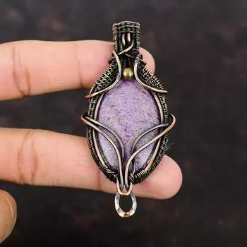Подвеска из пурпурита, драгоценный камень, медная проволока, кулон ручной работы, кулон из проволочной обмотки, ювелирный подарок для нее, изысканное ювелирное изделие из пурпурита, подарок для мамы