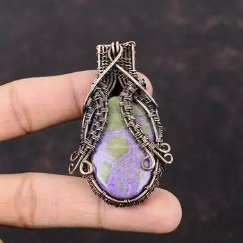 Подвеска из пурпурита, подвеска из медной проволоки, ручная работа, новейший дизайн, подвеска из медной проволоки, ювелирный подарок для женщин, изящная подвеска из драгоценных камней