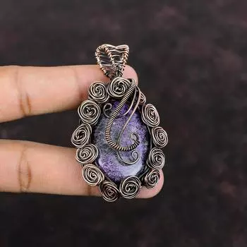 Подвеска из пурпурита, подвеска из медной проволоки, уникальная бижутерия ручной работы, подвеска из драгоценных камней, подвеска из медной проволоки, подарок для мамы, стильная подвеска