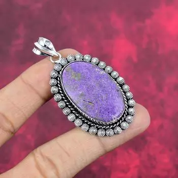 Подвеска из пурпурита, серебряная подвеска 925 пробы, подвеска ручной работы с драгоценными камнями на День памяти 2.44 Inches фиолетовый