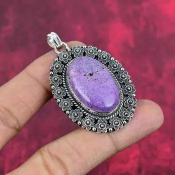 Подвеска из пурпурита, ювелирное изделие из цельного серебра 925 пробы, подвеска с драгоценным камнем, подарок для нее, изящное ювелирное украшение ручной работы 2.24 Inches фиолетовый