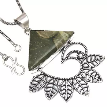 Подвеска из яшмы из тропического леса, подарок на день святого Валентина, серебряное ювелирное изделие, 2,25 дюйма