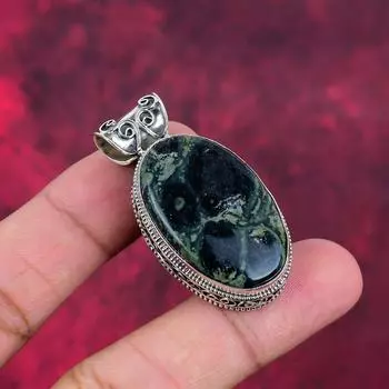 Подвеска из яшмы Камбаба, драгоценный камень, ручная работа, 925 пробы, кулон, уникальный дизайн, ювелирное изделие, на День благодарения 1.85 Inches зелёный