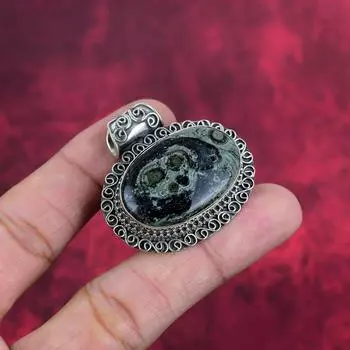 Подвеска из яшмы Камбаба, драгоценный камень, ручная работа, 925 пробы, кулон, уникальный дизайн, ювелирное изделие, на День благодарения 1.50 Inches чёрный