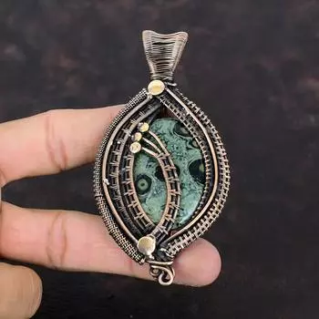 Подвеска из яшмы Камбаба, подвеска из медной проволоки, подвеска ручной работы, ювелирные изделия из драгоценных камней Камбаба, подвеска ручной работы для подарка, медные украшения