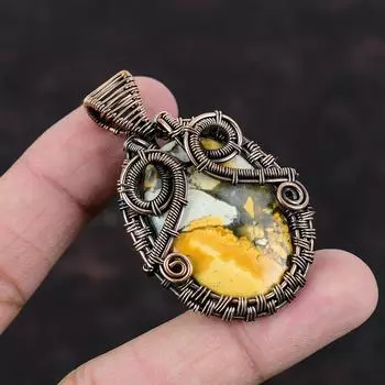 Подвеска из яшмы Малигано Кулон из медной проволоки Кулон из натурального драгоценного камня Красивые медные украшения Дизайнерский кулон ручной работы Подарок для него