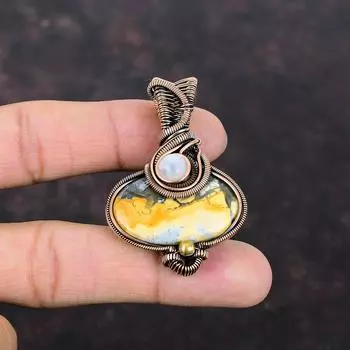 Подвеска из яшмы Малигано, медная проволока, кулон с драгоценным камнем, ювелирные изделия ручной работы, подвеска с радужным лунным камнем, медная проволока, ювелирные изделия, подарок на помолвку