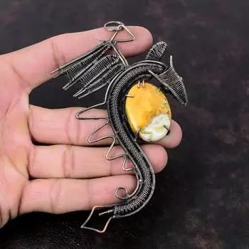 Подвеска из яшмы Малигано, медная проволока, кулон, кулон с драгоценным камнем, дракон, медные украшения, кулон ручной работы, подарок для женщин, ювелирные изделия из проволочной обмотки