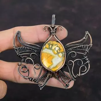 Подвеска из яшмы Малигано, медная проволока, обернутая подвеска, ювелирные изделия из драгоценных камней, подвеска-бабочка ручной работы, уникальный медный дизайн, ювелирные изделия, подарок на помолвку