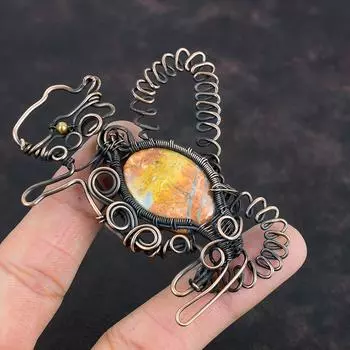 Подвеска из яшмы Малигано, подвеска из медной проволоки, подвеска ручной работы в виде кролика, уникальное ювелирное украшение, подвеска из драгоценного камня, медные украшения, подарки для матери