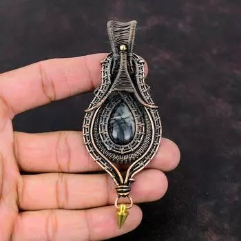 Подвеска из яшмы Пикассо, медная проволока, кулон, ювелирные изделия ручной работы, оригинальный кулон с драгоценными камнями, женский кулон, медная проволока, ювелирное изделие, подарок для мамы