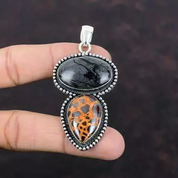 Подвеска из яшмы Пикассо Подвеска из боксита Стерлингового серебра 925 пробы Драгоценный камень Ювелирные изделия ручной работы Винтаж Подвеска Подарок для женщин Дизайнерские украшения
