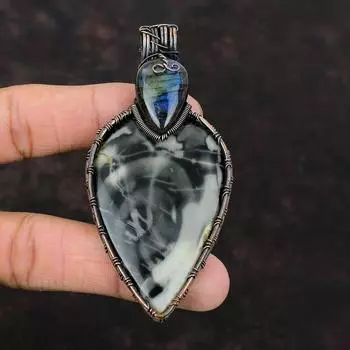 Подвеска из яшмы Пикассо Подвеска из лабрадорита Медная проволока Подвеска Ручная работа Подвеска из драгоценного камня Проволочная обмотка Ювелирные изделия для подарка Медные украшения