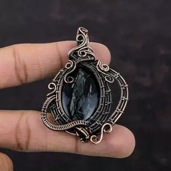 Подвеска из яшмы Пикассо, подвеска из медной проволоки, подвеска ручной работы с драгоценными камнями, проволока, ювелирный подарок для него, медные украшения, подвеска последнего дизайна