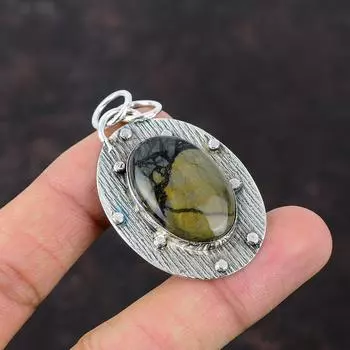 Подвеска из яшмы Пикассо, подвеска из стерлингового серебра 925 пробы, ювелирные изделия из настоящего драгоценного камня, уникальный кулон ручной работы, стильный ювелирный подарок для него, приличный кулон