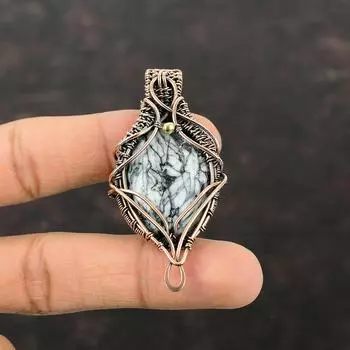 Подвеска из яшмы Pinolith, медная проволока, обернутая драгоценным камнем, кулон ручной работы из меди, совершенно новый кулон в подарок для нее, проволочная обертка, драгоценный камень