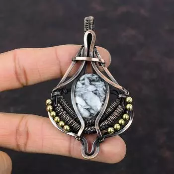 Подвеска из яшмы Pinolith, обернутая медной проволокой, подвеска из драгоценного камня Pinolith, ювелирные изделия из яшмы Pinolith, женская подвеска ручной работы, подарок для нее, ювелирные изделия из медной проволоки