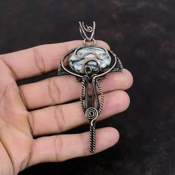 Подвеска из яшмы Pinolith, обернутая медной проволокой, подвеска из натурального драгоценного камня, подвеска ручной работы в стиле бохо, медные украшения для подарка, абсолютно новый кулон