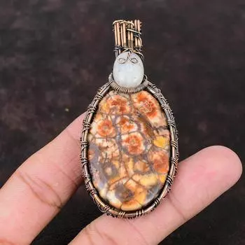 Подвеска из яшмы «птичий глаз», подвеска из медной проволоки, подвеска из радужного лунного камня, ручная работа, медное ювелирное украшение, подарок для него, подвеска из настоящего драгоценного камня