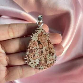 Подвеска из яшмы с астероидом и серебряным ожерельем-цепочкой Подвеска из стерлингового серебра 925 пробы