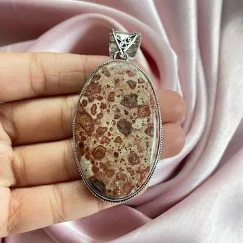 Подвеска из яшмы с астероидом и серебряным ожерельем-цепочкой Подвеска из стерлингового серебра 925 пробы